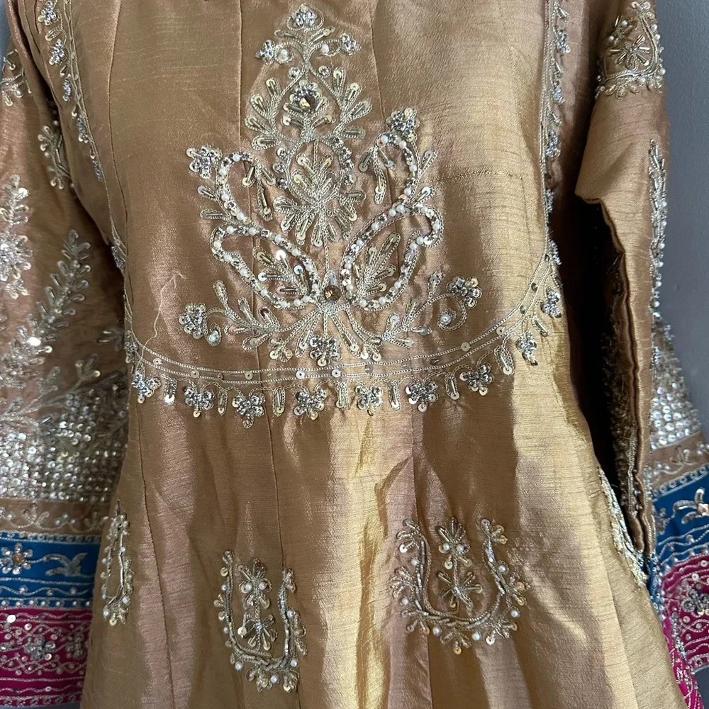 Embellished Golden Brown Traditional Evening Dress - Picture 13 of 14